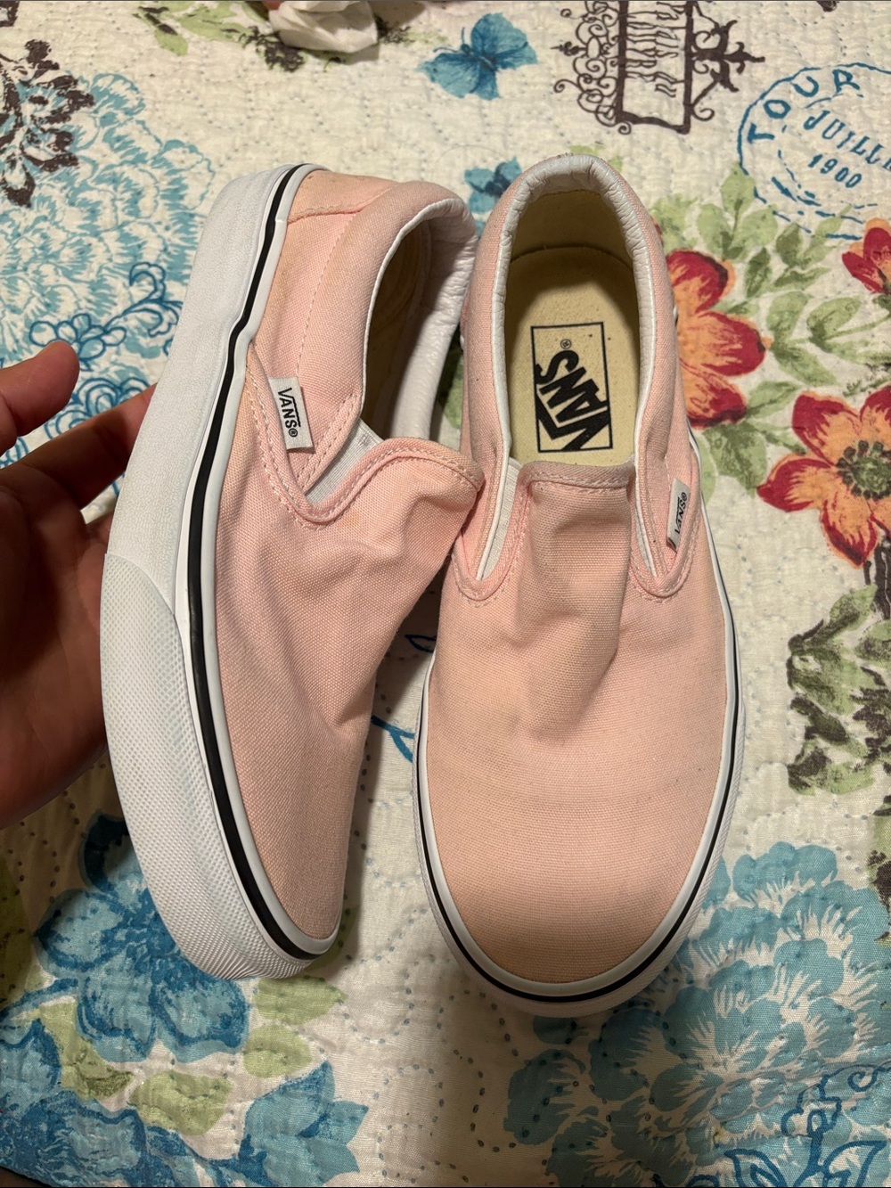 Vans Kids Slip-On Sneakers in Light Pink Canvas